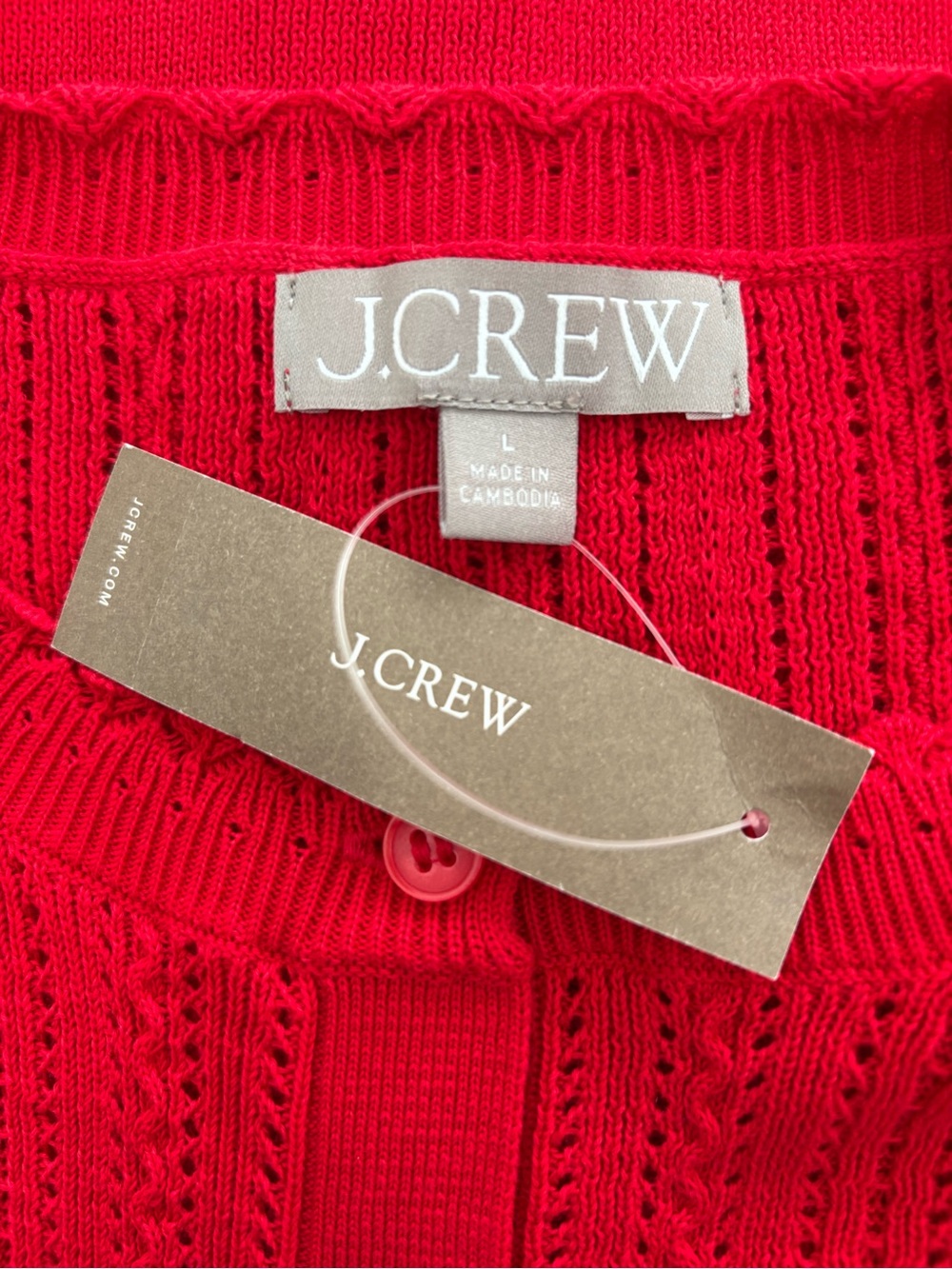 J.Crew Jackie Pointelle Cardigan NWT Premium Ultra-Fine Cotton Red Size L - Picture 8 of 10